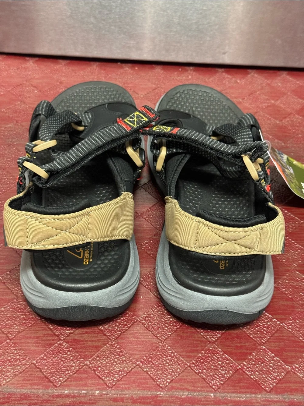 Ozark Trail Men’s Black-Tan Outdoor Sport Sandals Size 9 Cross Strap Adjustable